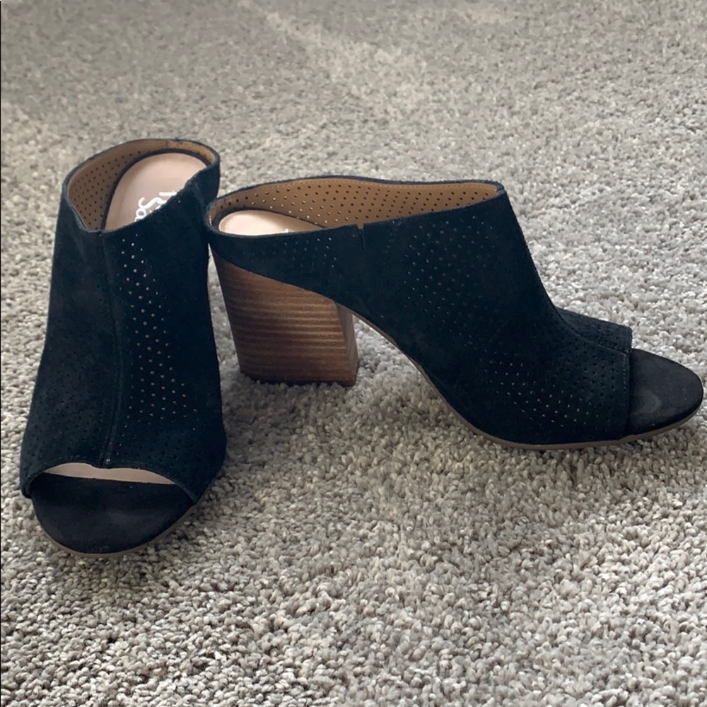 Franco Sarto Black Suede Heeled Mules